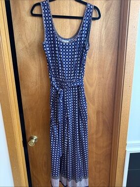 Women's Navy Floral Maxi Dress with Waist Tie
